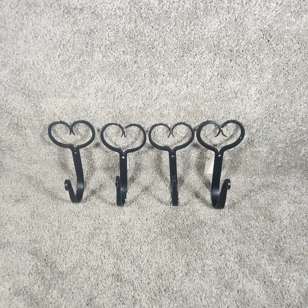 Heart Wall Hooks Black Wrought Iron Hand Forged Rustic Farmhouse Set of 4